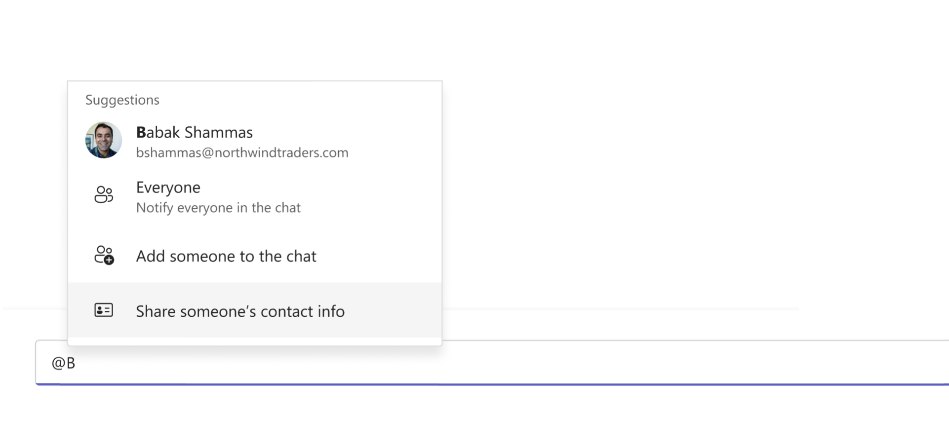 Share contact cards using Microsoft Teams